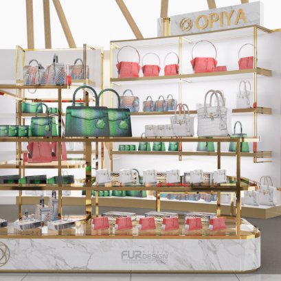 Design, manufacture and installation of stores: OPIYA bag shop, Paragon department store, Bangkok.